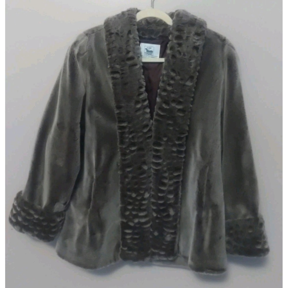 tissavel france faux fur Open Front Silvery‎ Brown Chic Classic Coat Size M